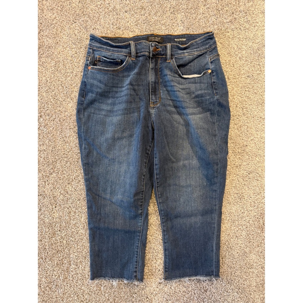 Judy Blue Capri Jeans Womens 14W Blue Skinny Fit Raw Hem JB82247DK-PL Stretch